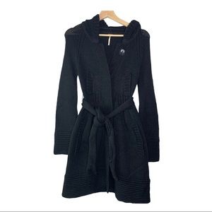 Free People Ribbed Wool Blend Hooded Sweater Coat